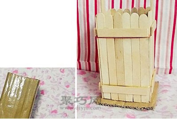 Ice cream sticks turn waste into treasures simple pen holder DIY practical storage box for ice cream sticks