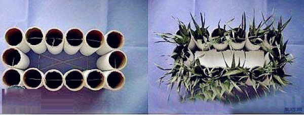 Illustrated steps for turning waste paper tubes into treasures to hand-make fake flower vase