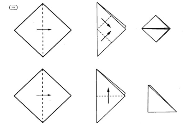 Basic methods of origami folding diagonally and folding diagonally