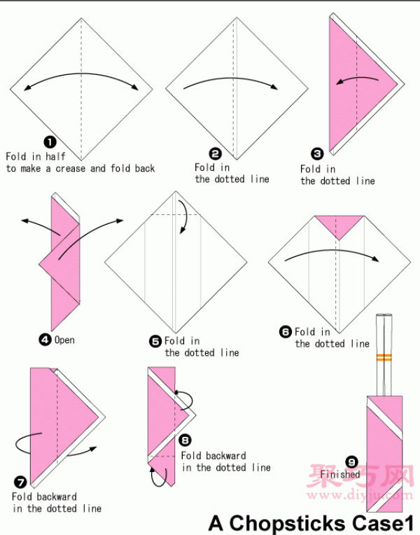 Origami Chopstick Bag Tutorial Illustration of How to Fold a Chopstick Bag