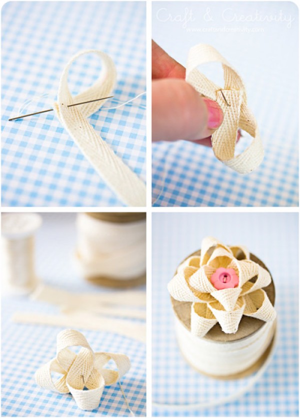 Illustration of handmade buttons and fabric flowers. How to make fabric buttons and flowers.