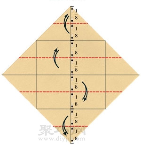 Basic origami folding method: diagonal 16x16 square