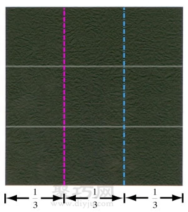 Basic origami folding method: 3x3 square
