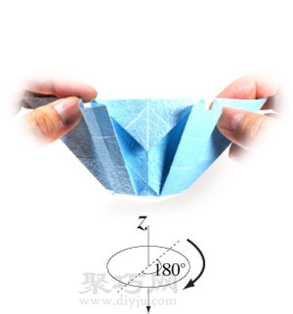 Illustration of the steps for origami making a three-dimensional round cup