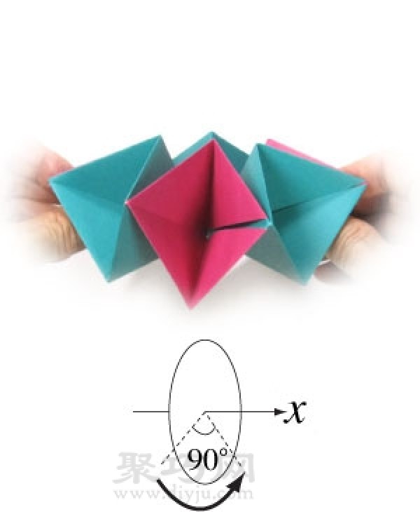 Illustration of handmade origami three-dimensional star folding method