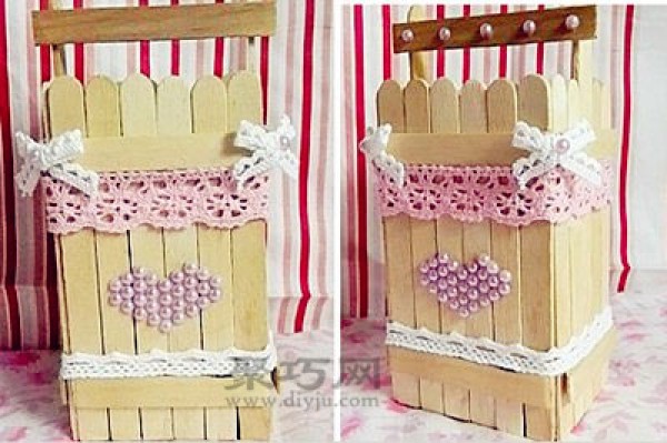 Ice cream sticks turn waste into treasures simple pen holder DIY practical storage box for ice cream sticks