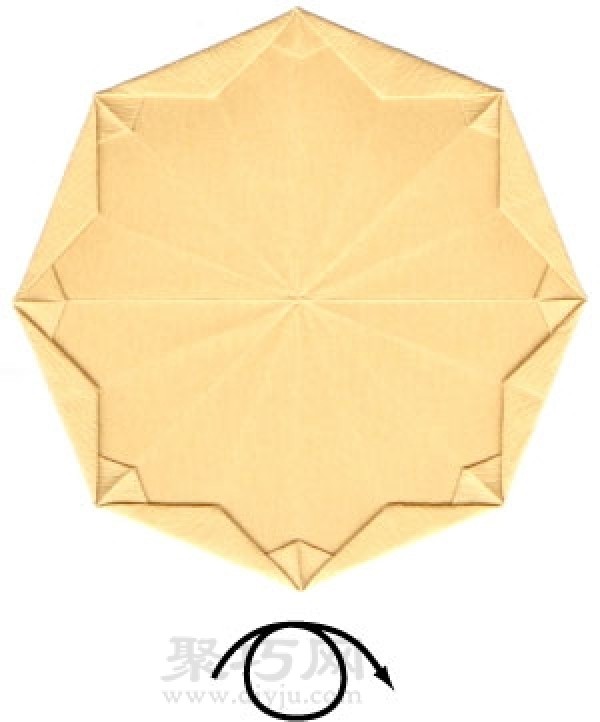 Illustration of the steps for making an origami flower plate