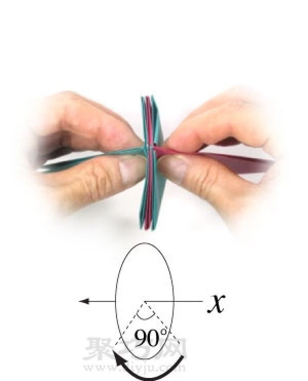 Illustration of handmade origami three-dimensional star folding method