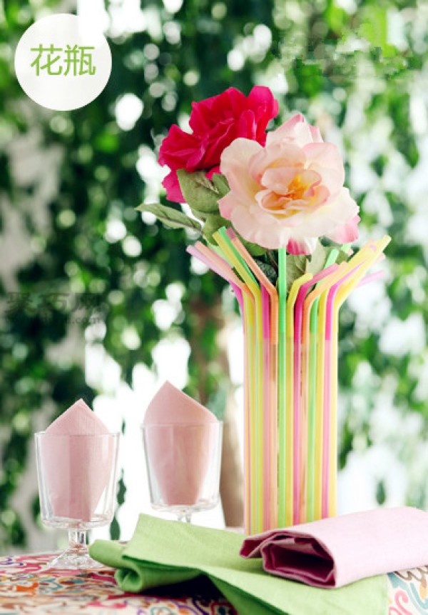 Creative handmade straws DIY colorful decorative vase with straws