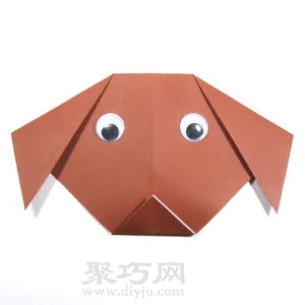 Simple folding method of puppy origami. Step-by-step illustration of origami puppy head for children.