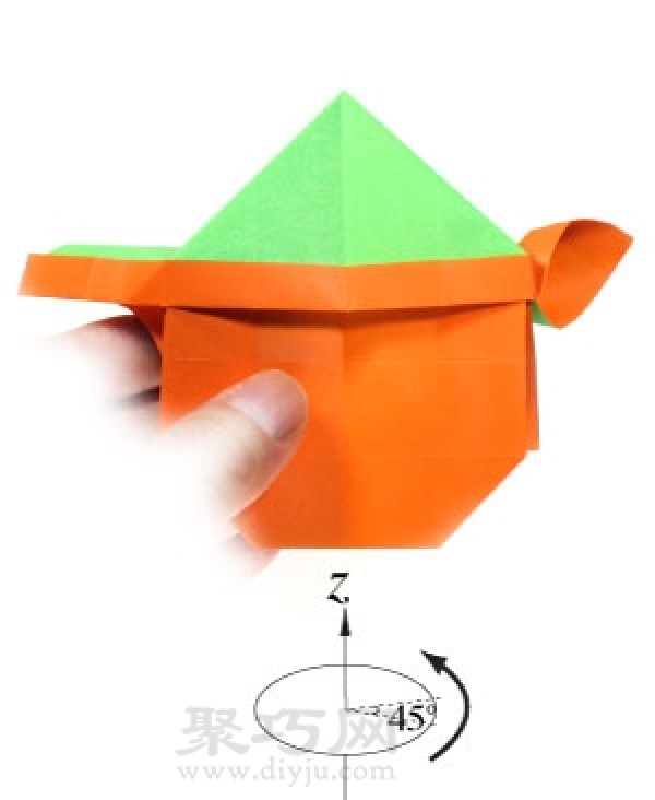 Illustration of how to fold the face of the origami elf