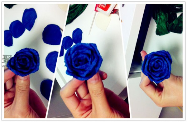 Illustration of how to fold a blue rose Tutorial on how to fold a blue rose with crepe paper