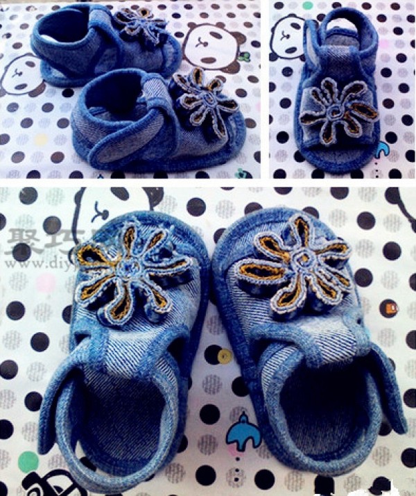 Tutorial on DIY DIY transformation of waste jeans into baby toddler shoes