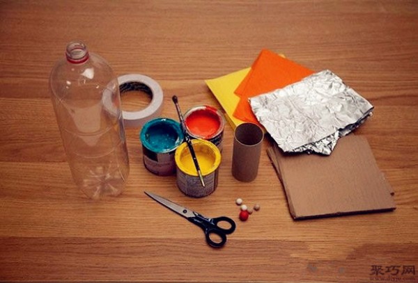 Illustration of how to make DIY space rocket model of beverage bottle