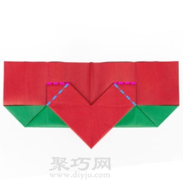 Illustration of steps to make origami heart-shaped boat