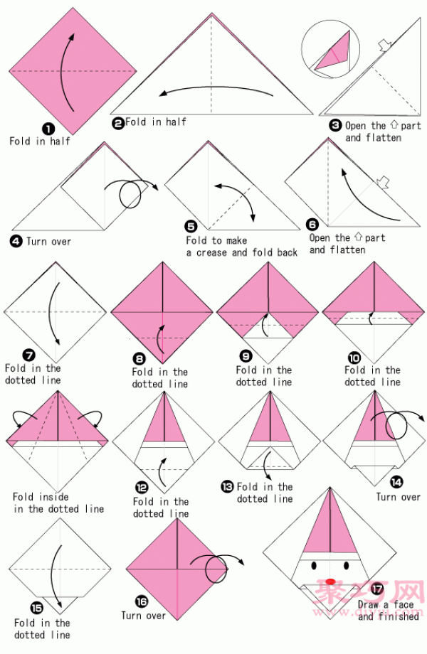 Illustrated Origami Santa Claus Tutorial Learn how to origami Santa Claus