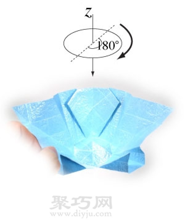 Illustration of the steps for origami making a three-dimensional round cup