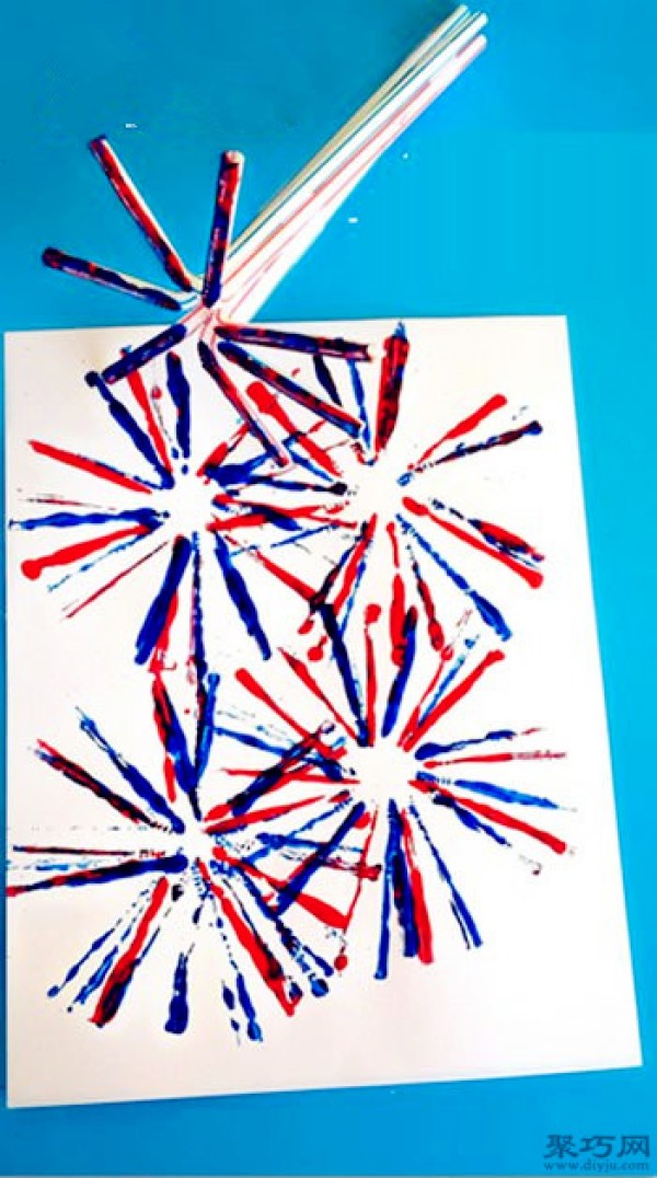 Kindergarten creative handmade straw painting fireworks childrens diy handmade works