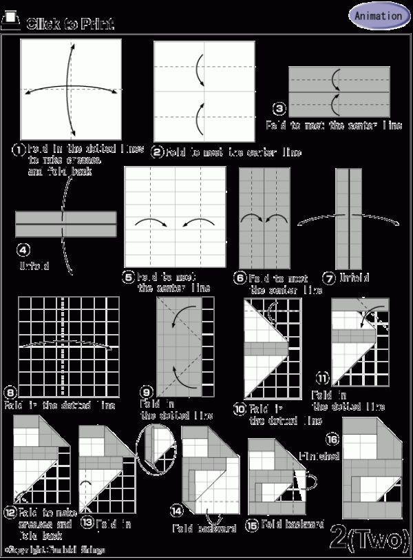 Arabic numeral 2 manual origami illustration tutorial