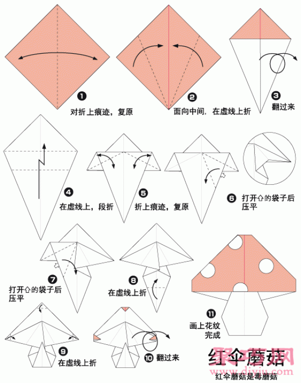 Simple mushroom origami tutorial for kindergarten