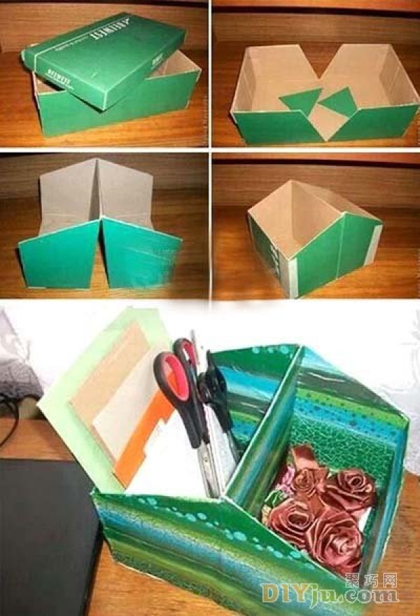 Recycling old shoe boxes into storage boxes