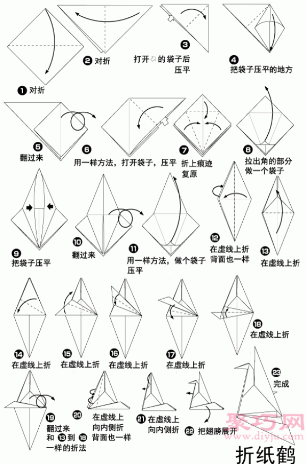 Illustrated tutorial on how to fold a paper crane. Teach you how to fold a paper crane.