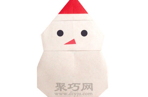 Illustration of handmade origami tutorial for Little Snowman with Red Riding Hood