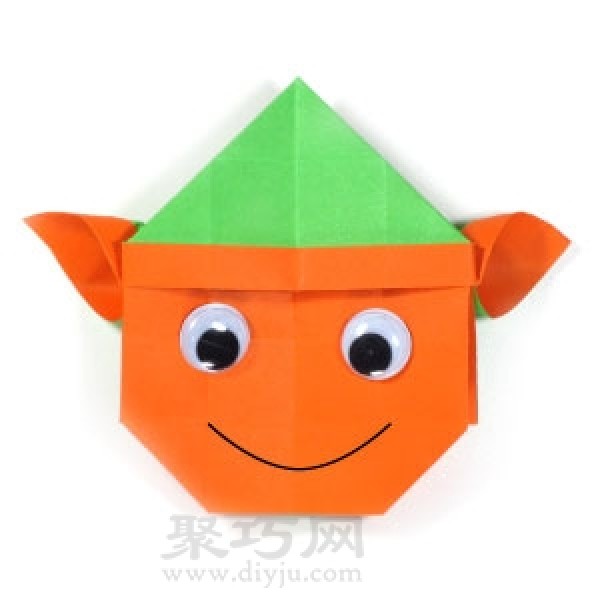 Illustration of how to fold the face of the origami elf