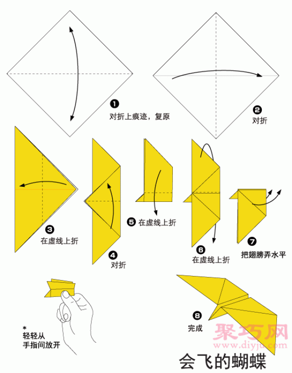 Origami Butterfly Tutorial Illustrations of How to Fold a Flying Butterfly