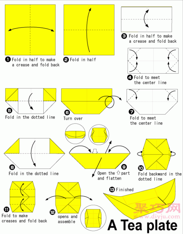 Illustration of the steps to make an origami boat snack box. How to fold an origami boat snack box.