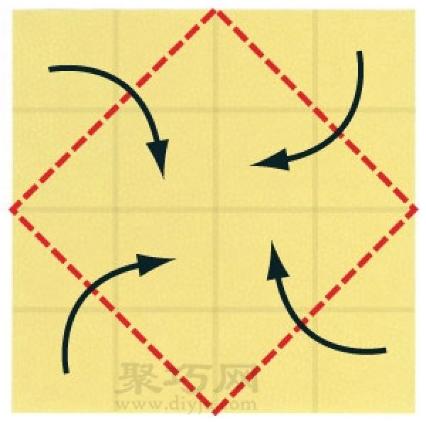 Illustration of folding method of handmade origami square table