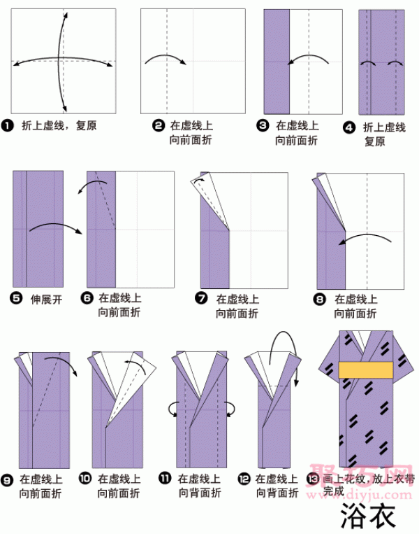 Illustration of how to fold a kimono. Teach you how to fold a kimono.