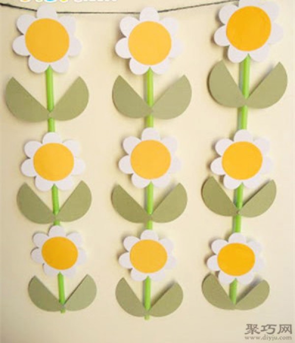 Illustration of DIY handmade sunflower tutorial using straws