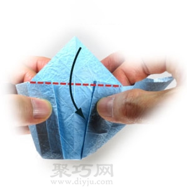 Illustration of the steps for origami making a three-dimensional round cup