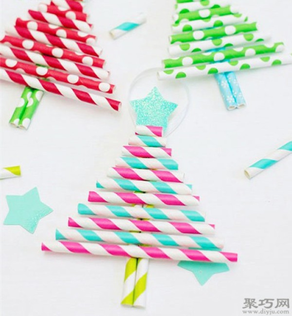 Kindergarten DIY colorful Christmas tree tutorial with straws