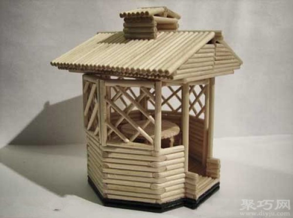 Disposable chopsticks DIY pavilion model handmade pavilion tutorial illustration