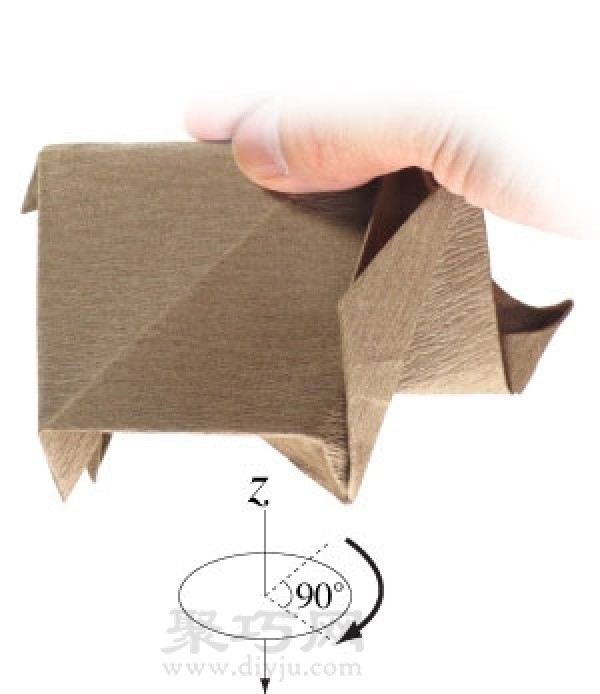 Three-dimensional rhinoceros origami method