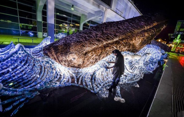 Giant whale built from 70,000 used plastic bottles to commemorate Europe’s green capital