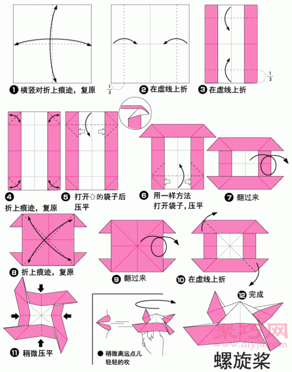 Illustration of how to fold a propeller. Teach you how to fold a propeller.