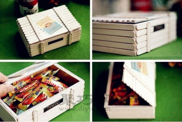 Popsicle sticks handmade wooden storage box DIY practical small items for ice cream sticks