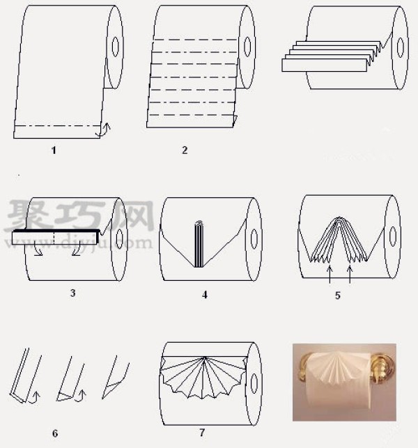 Toilet paper origami illustrated tutorial Toilet paper origami art appreciation