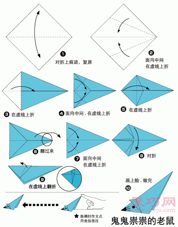 Illustrated tutorial on how to fold origami mice. Teach you how to fold origami mice.