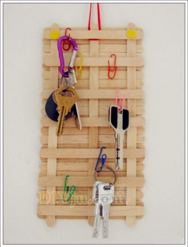 Ice cream stick handmade ornament hanging board, popsicle stick diy key hanging board