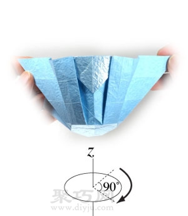 Illustration of the steps for origami making a three-dimensional round cup