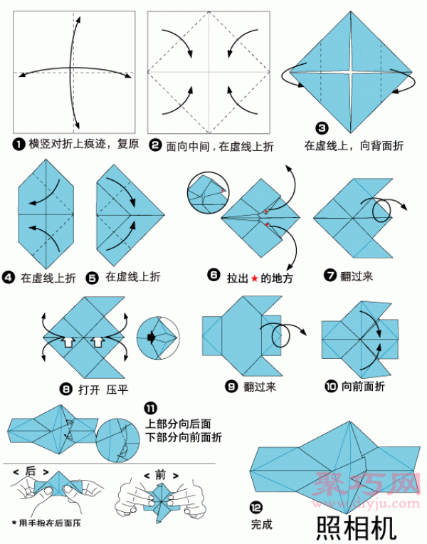 Illustrated tutorial on how to fold a camera. Teach you how to fold a camera.