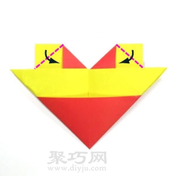 Illustration of how to fold an origami heart with small wings