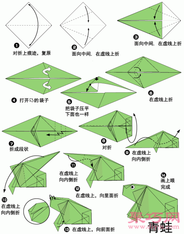 Origami tutorial for toddlers to make round frogs