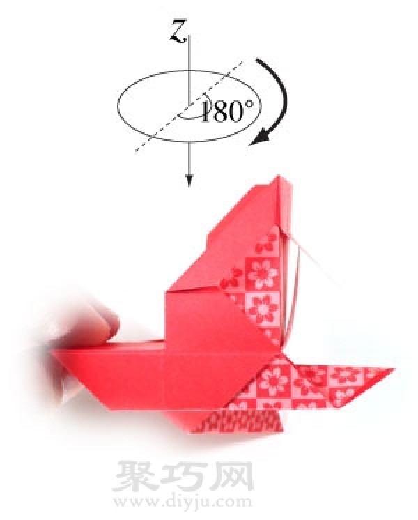 Illustration of steps for making origami Santas sleigh