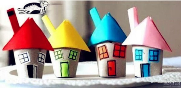 Toilet paper tube kindergarten handmade cartoon small house