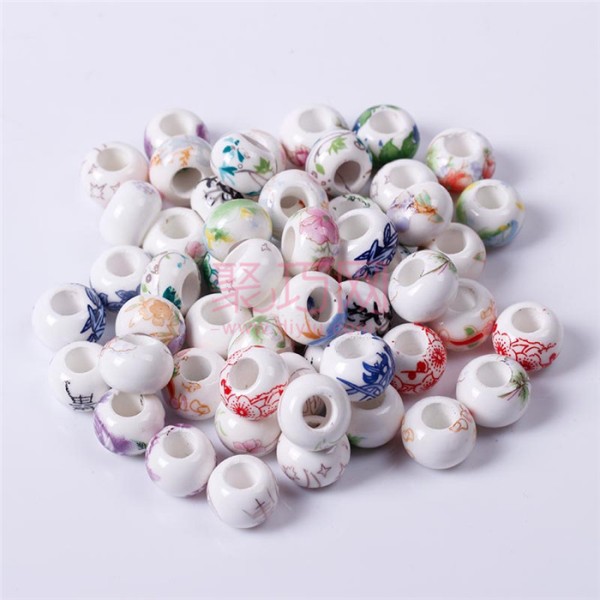 Chinese knot accessories 13MM flat large hole appliqué ceramic beads